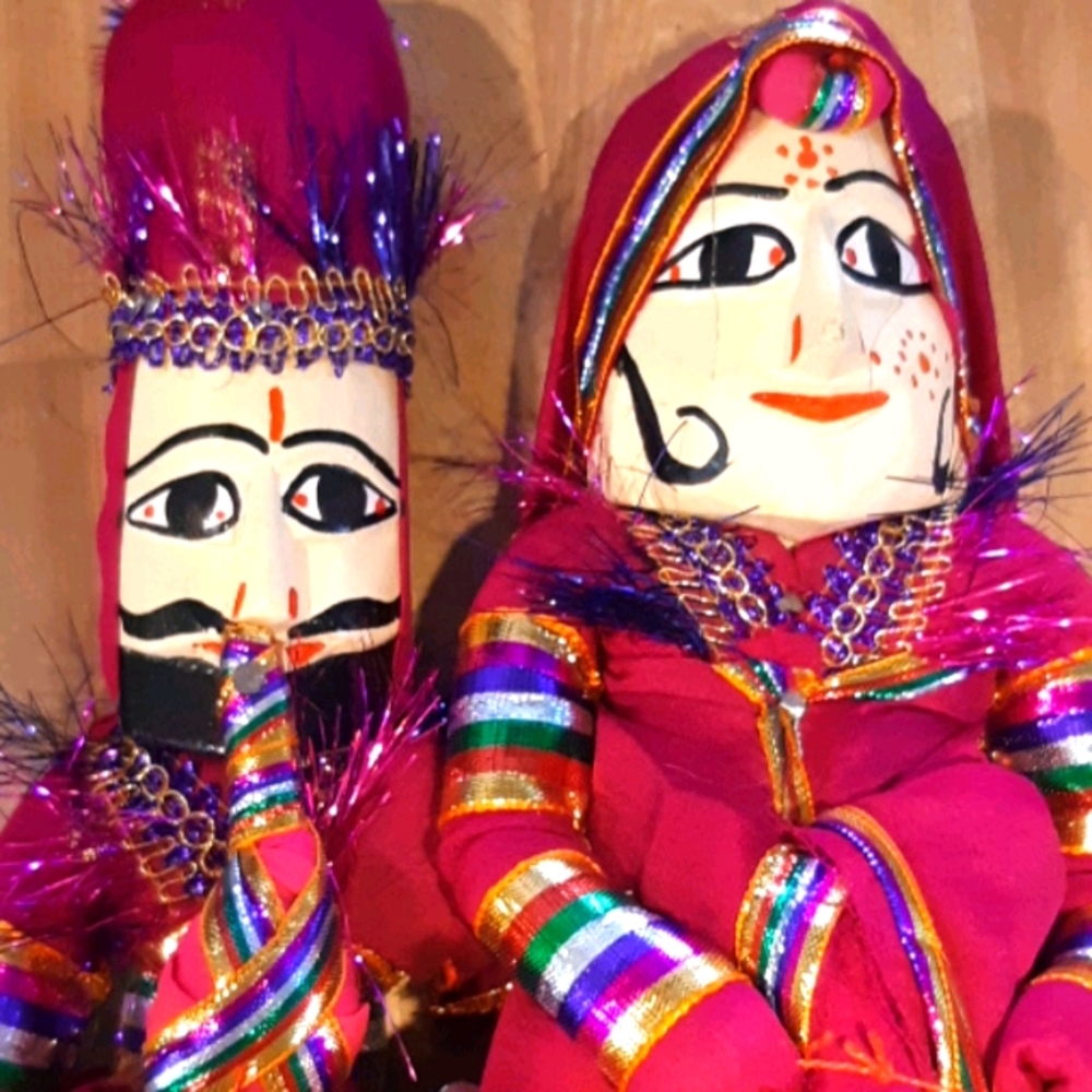 Handcarved wood fabric Doll Set Couples man wife ceremony traditional celebratio